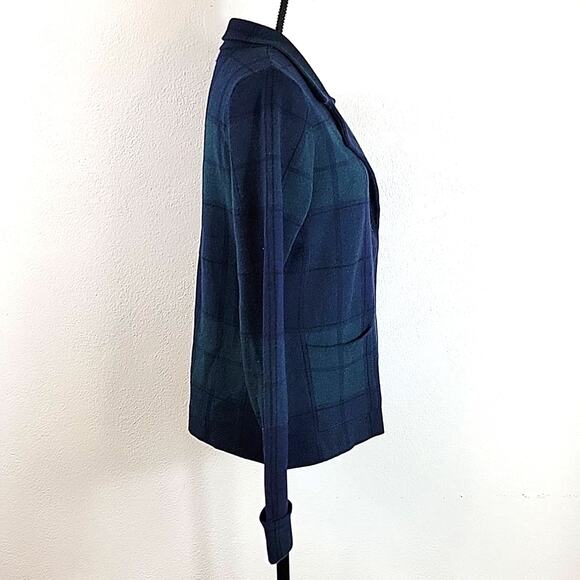 Tahari 3 Button Blazer Jacket Women's M Blue Green Plaid Academia Career Preppy - Picture 5 of 9